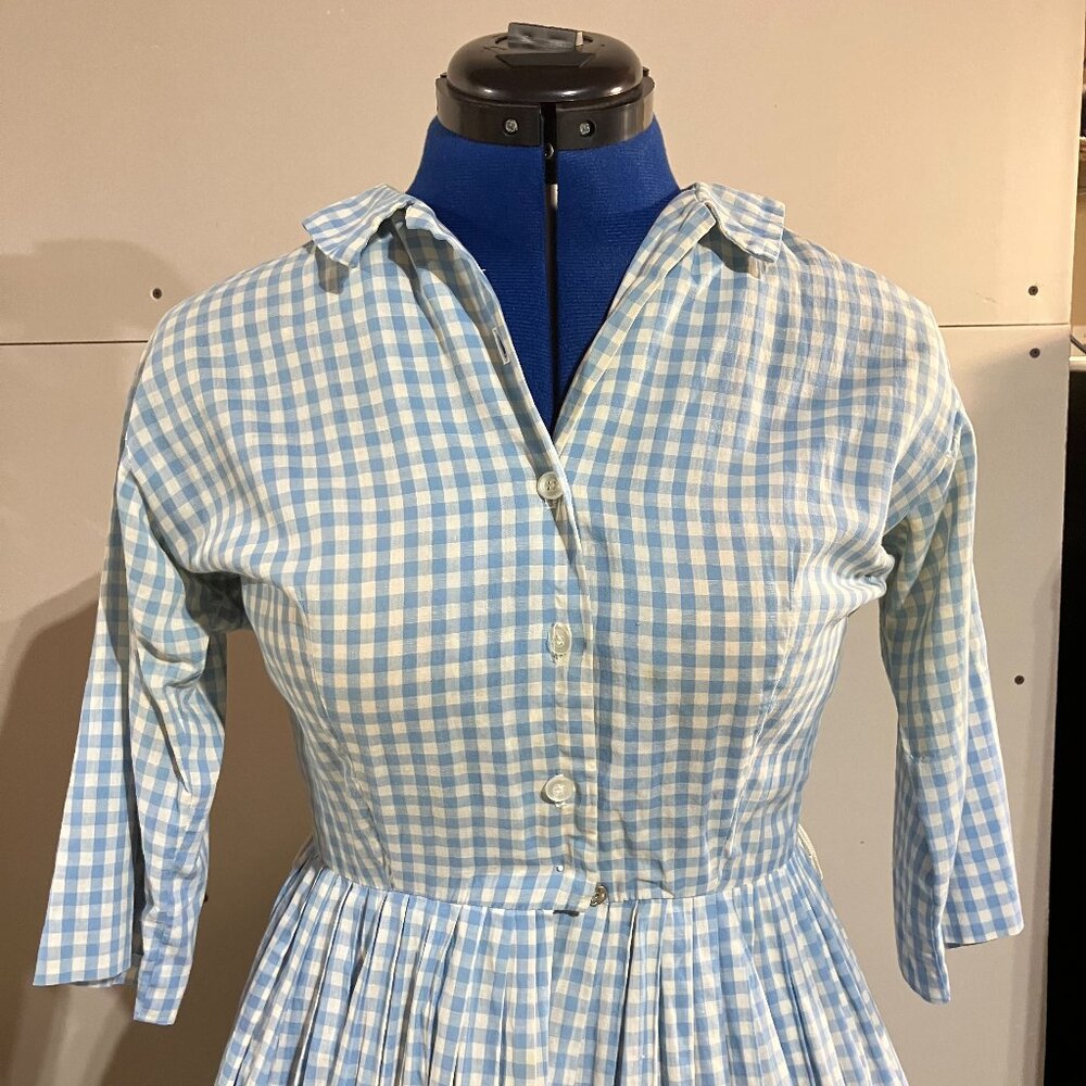 Vintage 1950s Blue Gingham Serbin Shirtwaister Sundress